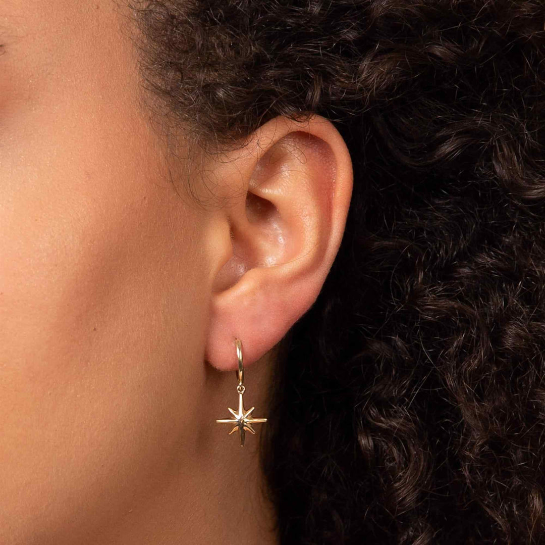 Elements Gold GE1005 Star Burst Charm Hoop Earrings