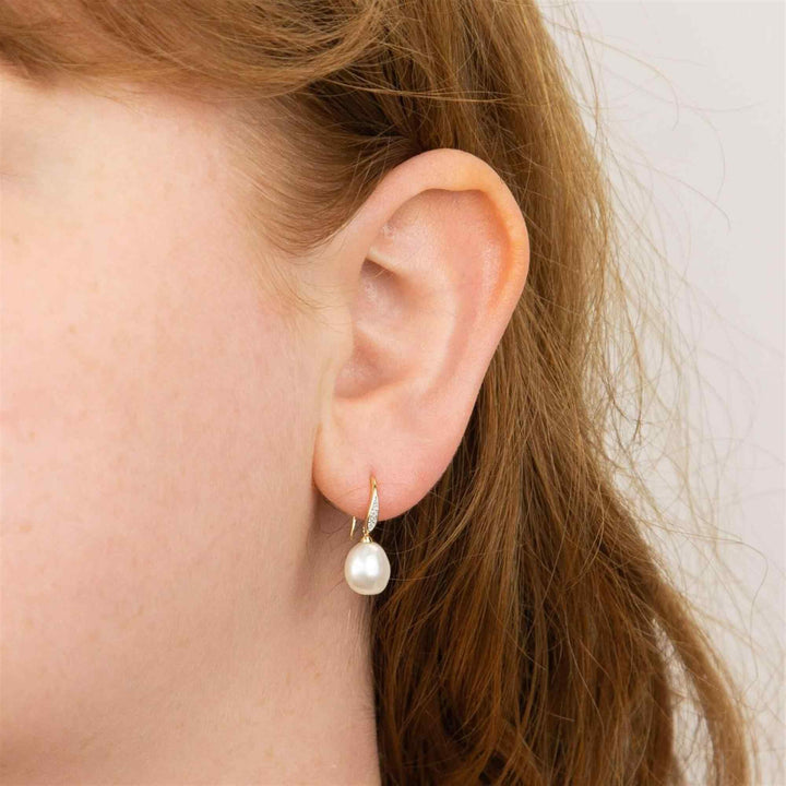 Elements Gold GE2290W Keshi Pearl Earrings with Diamond Set Hook