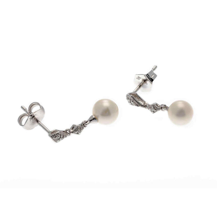Elements Gold GE807W Freshwater Pearl and Diamond Drop Earrings