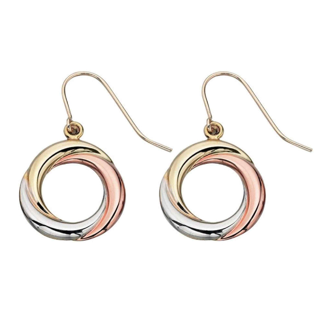 Elements Gold GE843 Tri-Metal Open Circle Drop Earrings