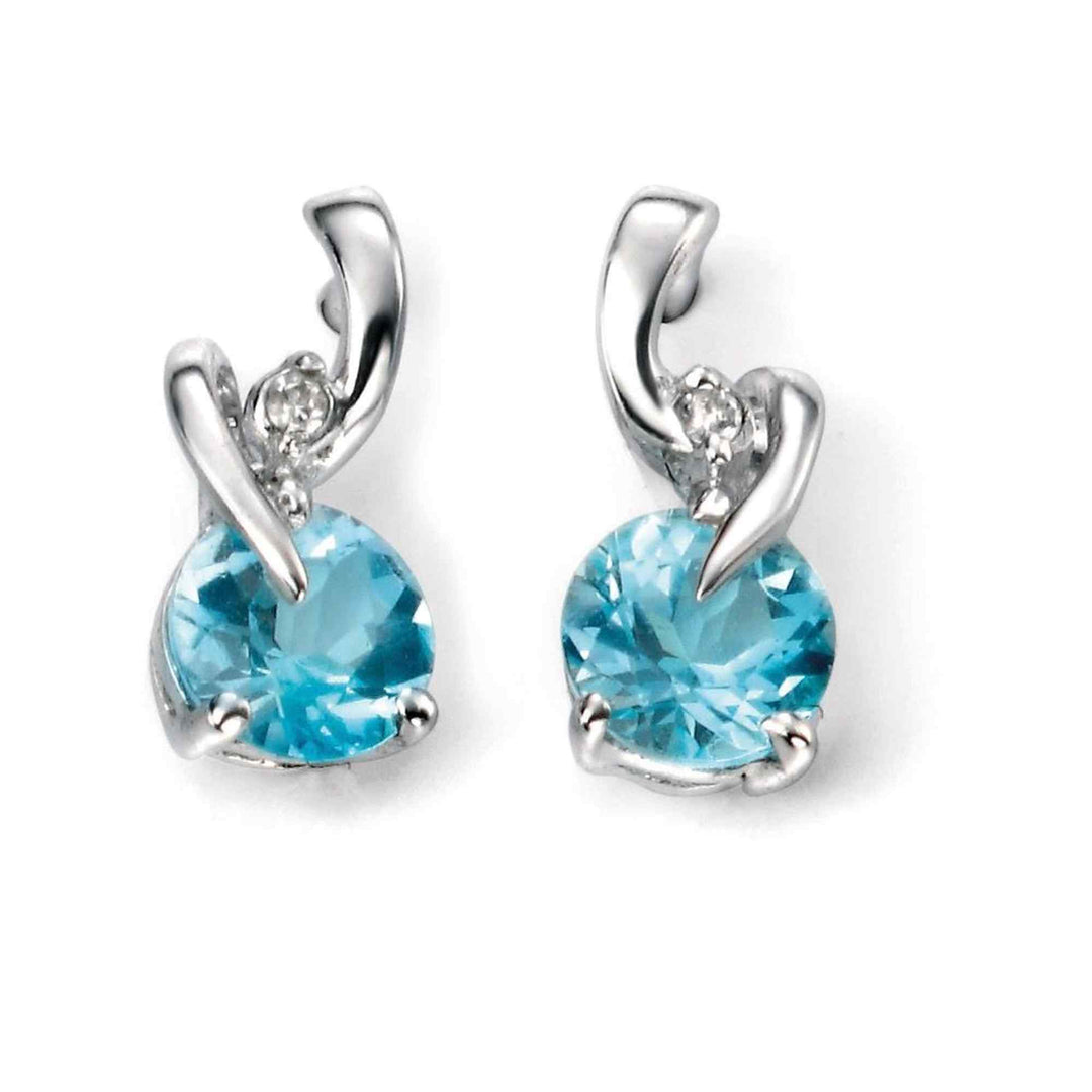 Elements Gold GE994T Blue Topaz Earrings Diamond Set Twist