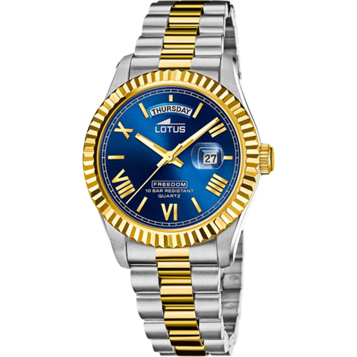 Lotus L18855/2 Men's Blue Dial Day Date Two Tone Watch