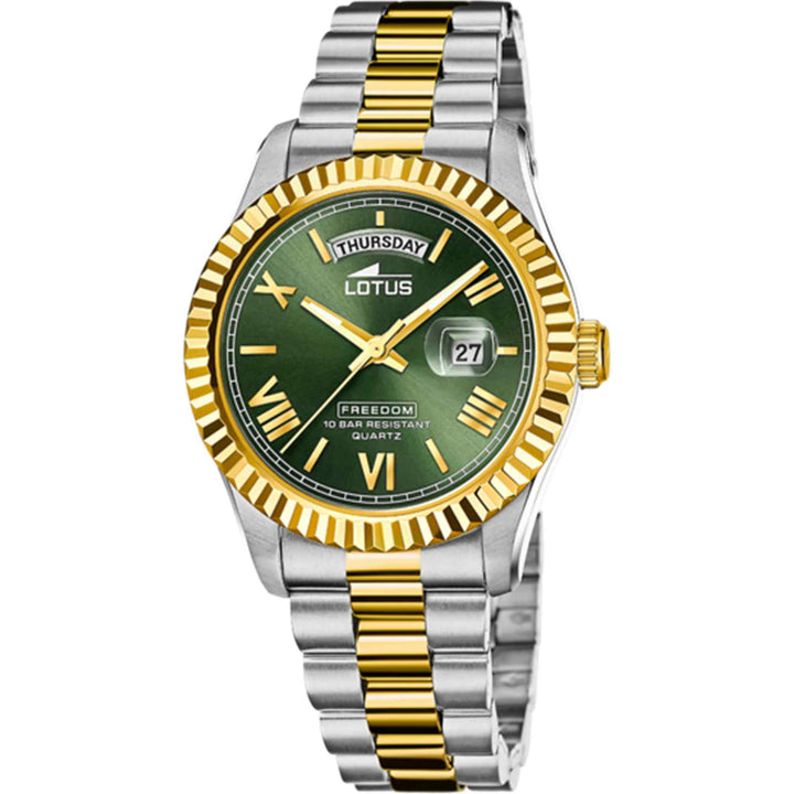 Lotus L18855/3 Men's Green Dial Day Date Two Tone Watch