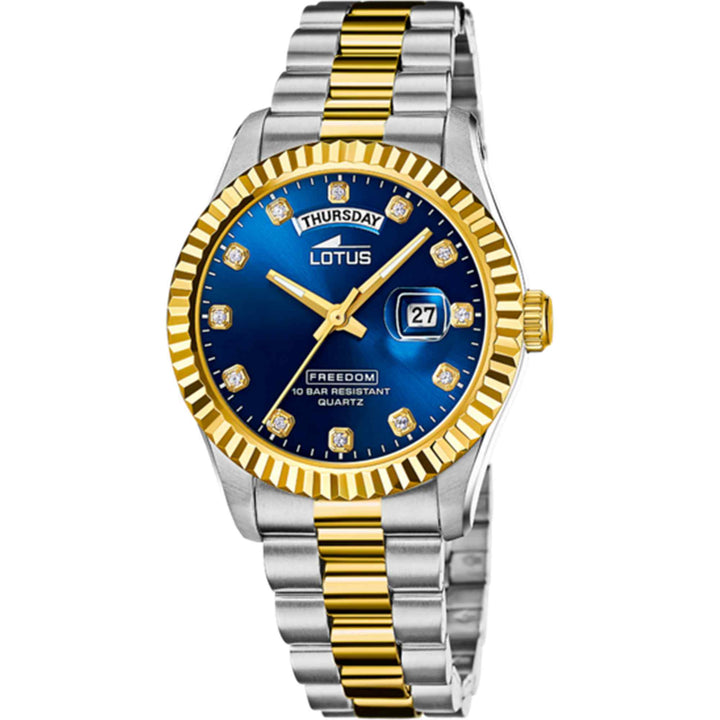 Lotus L18855/5 Men's Blue Dial Day Date Two Tone Watch