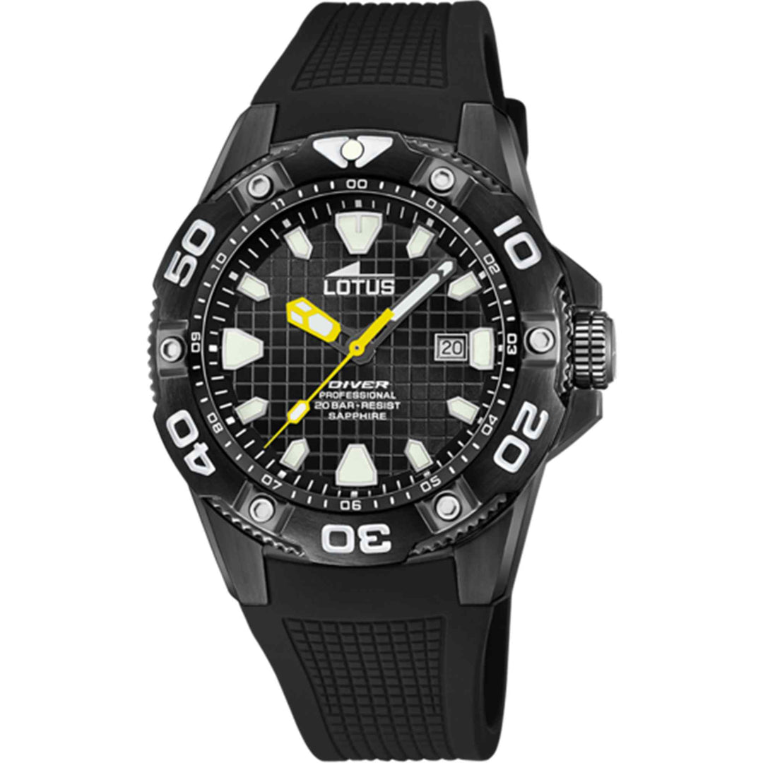 Lotus L18928/B Men's Black Dial Diver Wristwatch