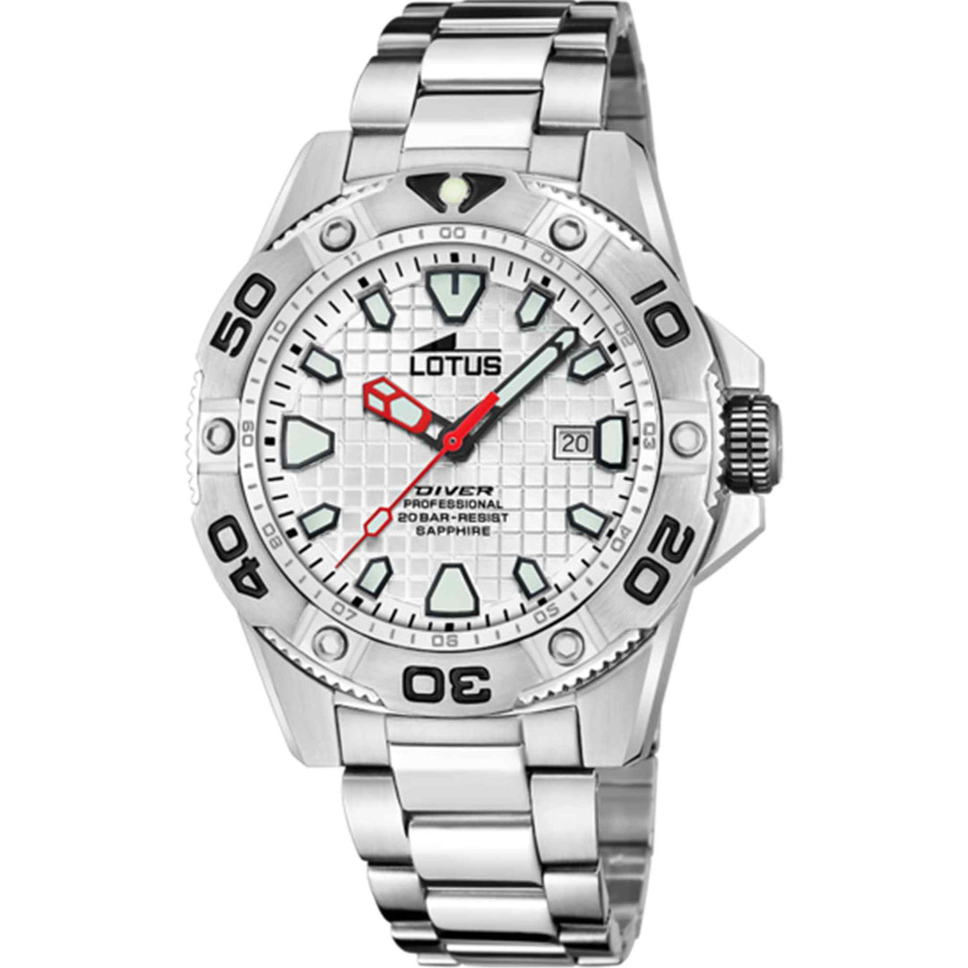 Lotus L18929/A Men's White Dial Diver Wristwatch