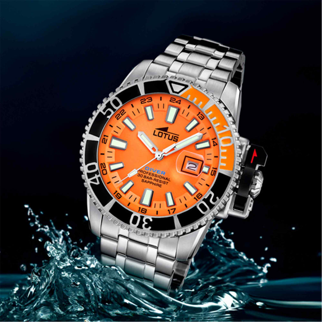 Lotus L18938/2 Men's Orange Dial Diver Wristwatch