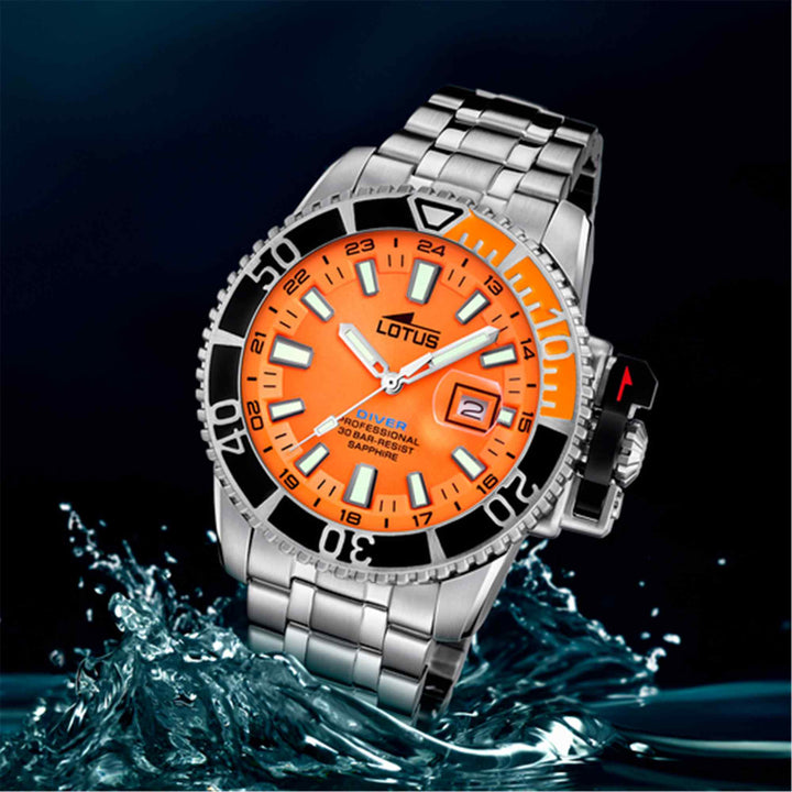 Lotus L18938/2 Men's Orange Dial Diver Wristwatch