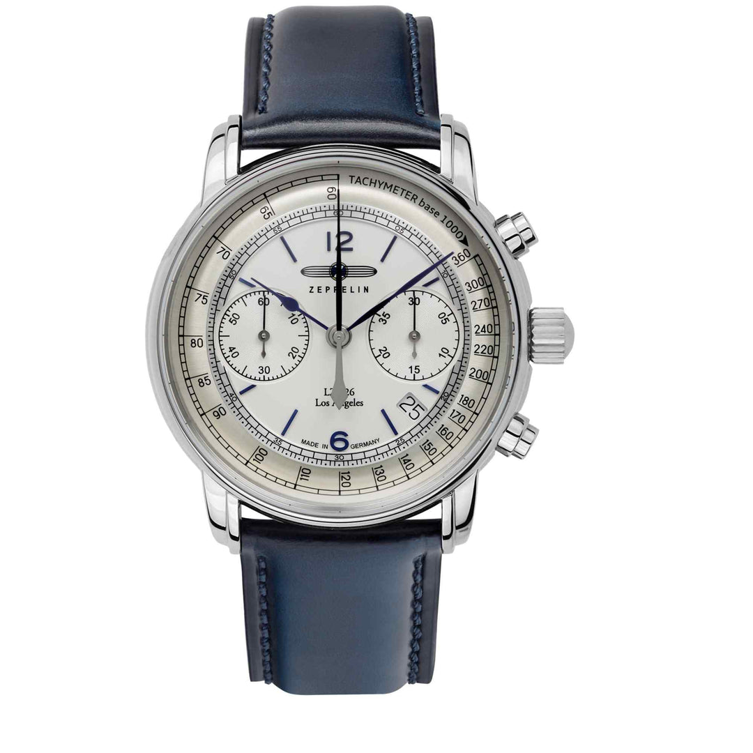 Zeppelin 8614-1 orologio da polso cronografo da uomo con cinturino in pelle blu (8167946846434)