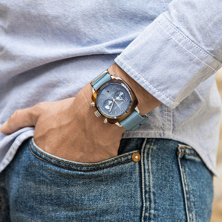 Briston Clubmaster Classic - Chrono - Bleu glacier 19140.SA.T.25.NIB Watch