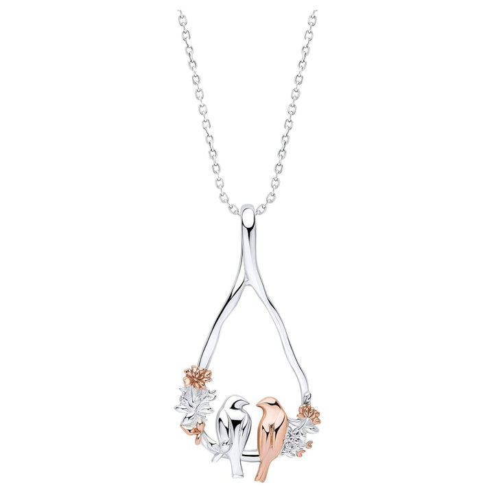 Laura Ashley N4656 Talon Stripe Love Birds Necklace Sterling Silver