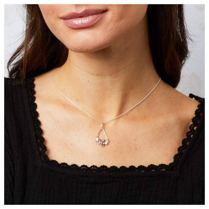 Laura Ashley N4656 Talon Stripe Love Birds Necklace Sterling Silver