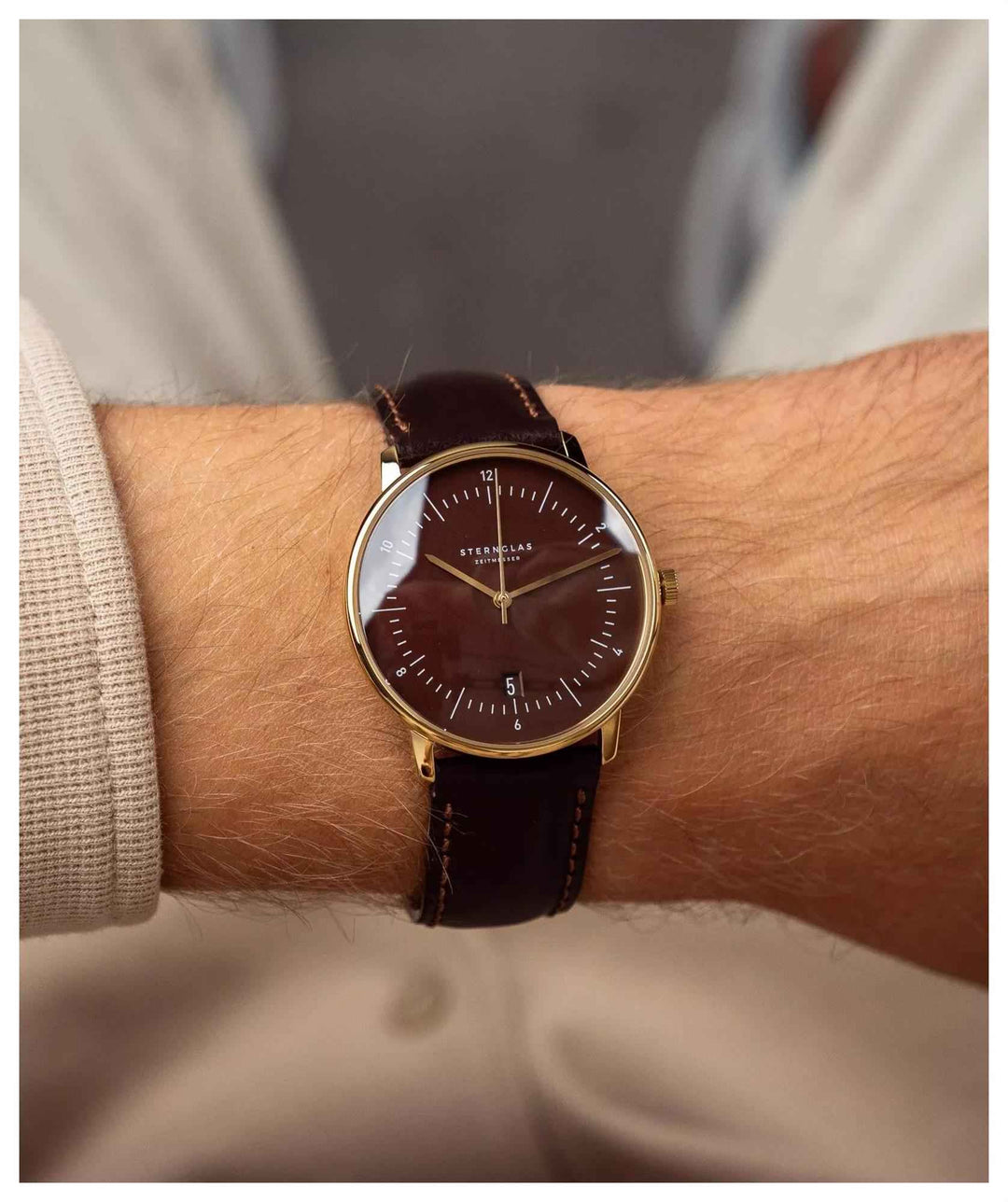 Sternglas S01-NAE21-BR01 Men's Naos Leather Strap Watch