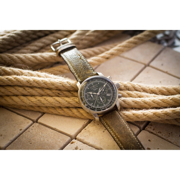 Zeppelin 8680-4 100 år grøn urskive kronograf armbåndsur - hs johnson