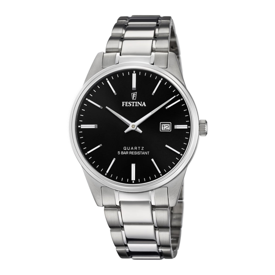 Festina F20511/4 Herren-Armbanduhr mit schwarzem Zifferblatt und silberfarbenem Armband – HS Johnson