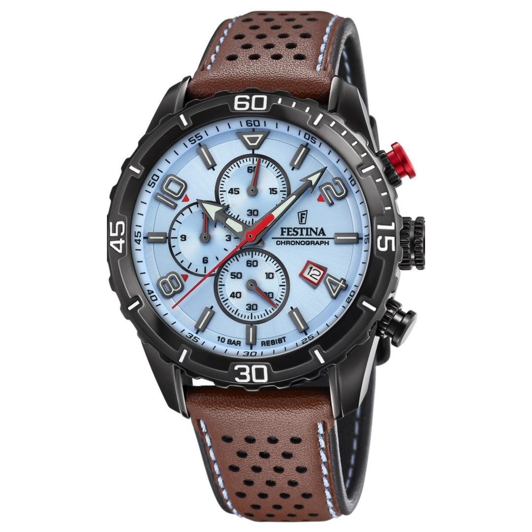 Festina F20519/1 cronografo da uomo quadrante blu cinturino in pelle marrone orologio da polso - HS Johnson (7505132585186)