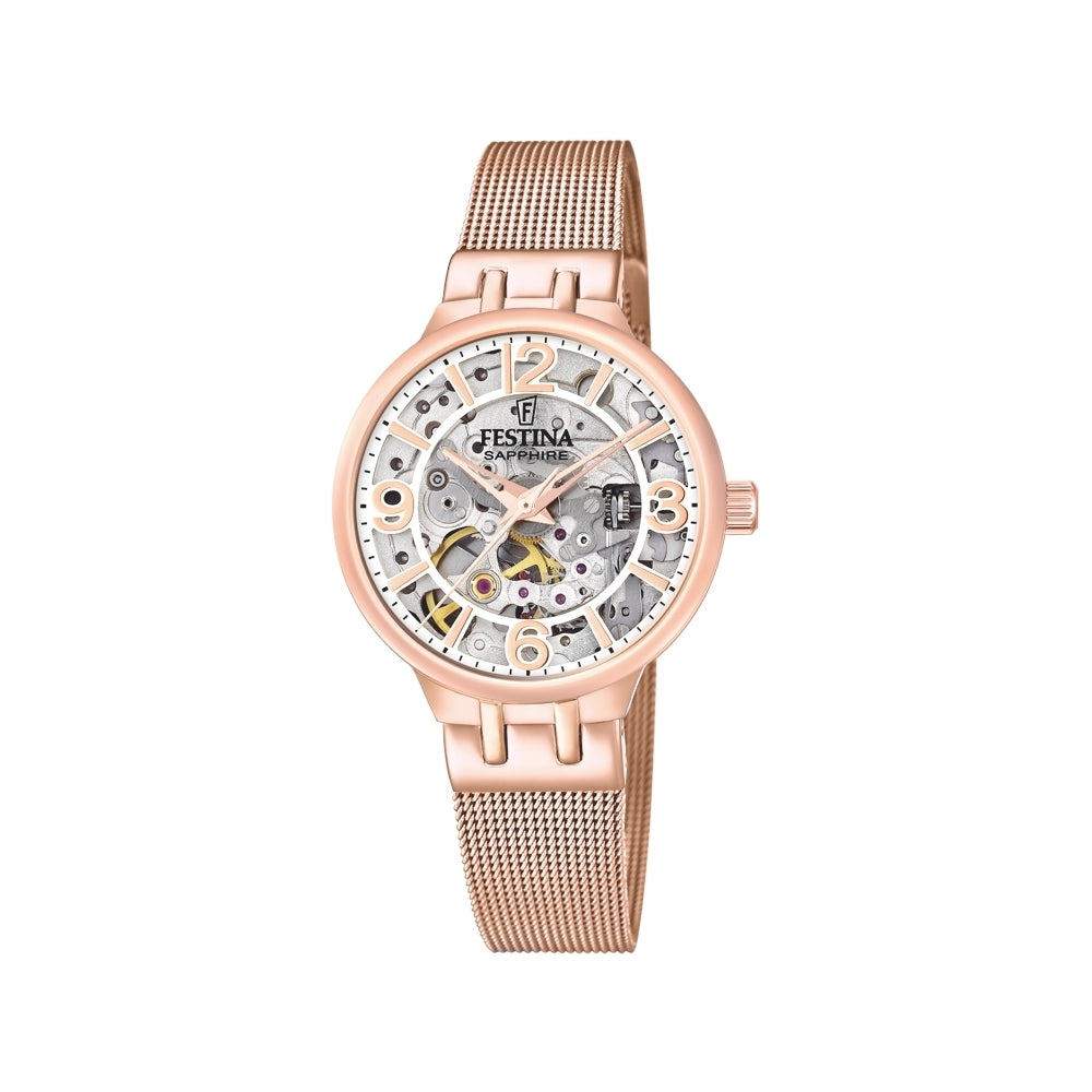 Festina F20581/2 Damen-Armbanduhr mit automatischem roségoldfarbenem Mesh – HS Johnson