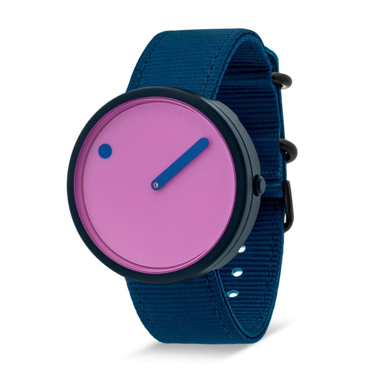 Picto R44005-R001 Armbanduhr mit rosa Reef-Zifferblatt und blauem Armband aus recyceltem Kunststoff – HS Johnson