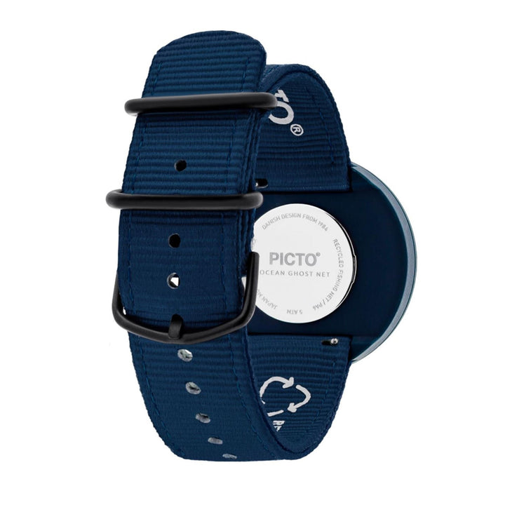 Picto R44005-R001 Armbanduhr mit rosa Reef-Zifferblatt und blauem Armband aus recyceltem Kunststoff – HS Johnson