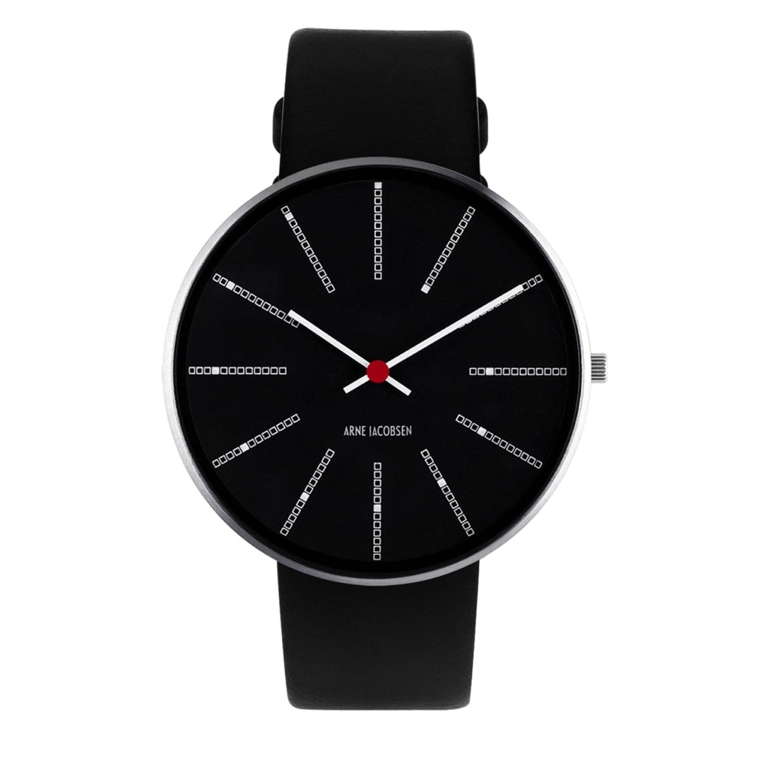 Arne Jacobsen 53105-2001 orologio da polso banchieri con quadrante nero e cinturino in pelle | HS Johnson (7797560738018)