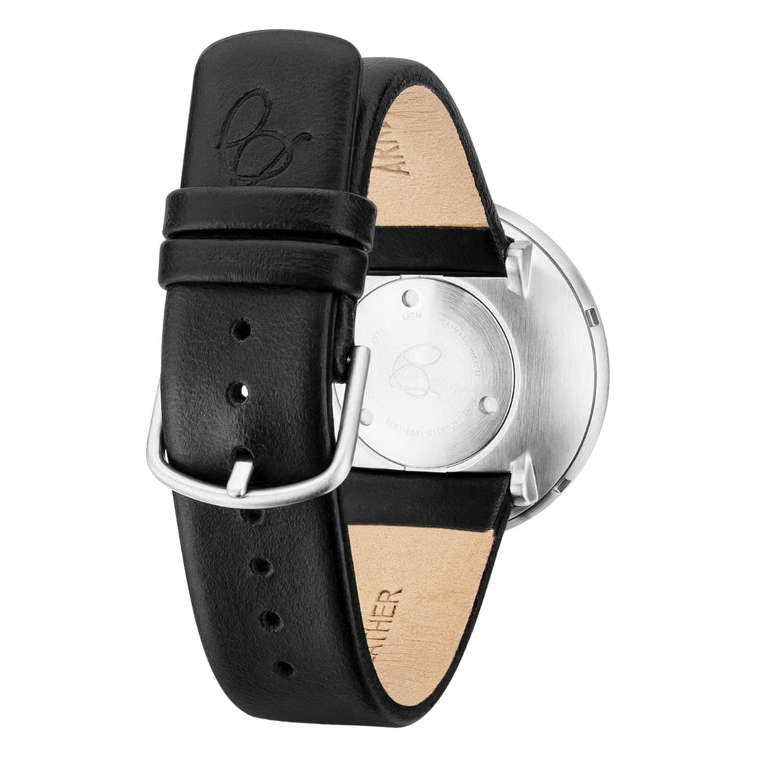 Arne Jacobsen 53302-2001 romersk hvid urskive sort læderrem armbåndsur | hs johnson