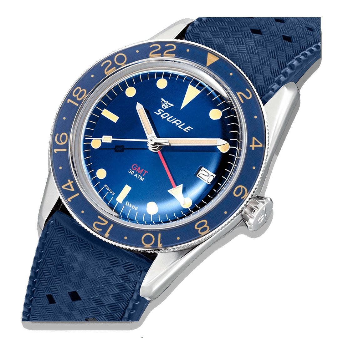 Squale sub39gmtb.htb GMT-Armbanduhr mit blauem Zifferblatt und automatischem Kautschukarmband – HS Johnson
