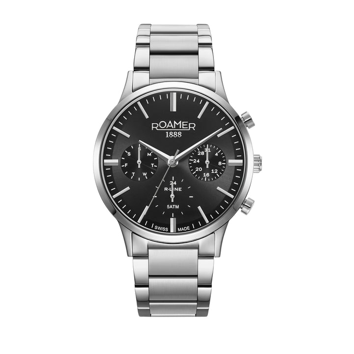 Roamer 718982 41 55 70 R-line Multifunktions-Armbanduhr mit schwarzem Zifferblatt und Stahlarmband – HS Johnson