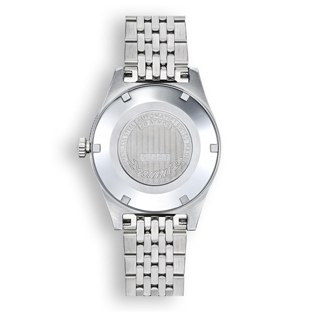 Squale superssbk.ac Armbanduhr mit schwarzem Zifferblatt und Stahlarmband – HS Johnson