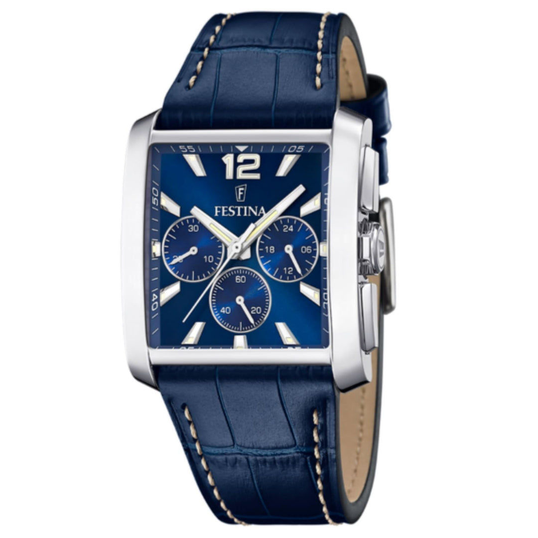 Orologio da polso da uomo Festina F20636/2 cronografo con cinturino in pelle blu - HS Johnson (7937233617122)