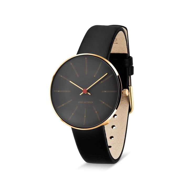 Arne Jacobsen 53109-1601G Bankers Grey Dial Black Leather Strap Wristwatch | H S Johnson (8045344227554)